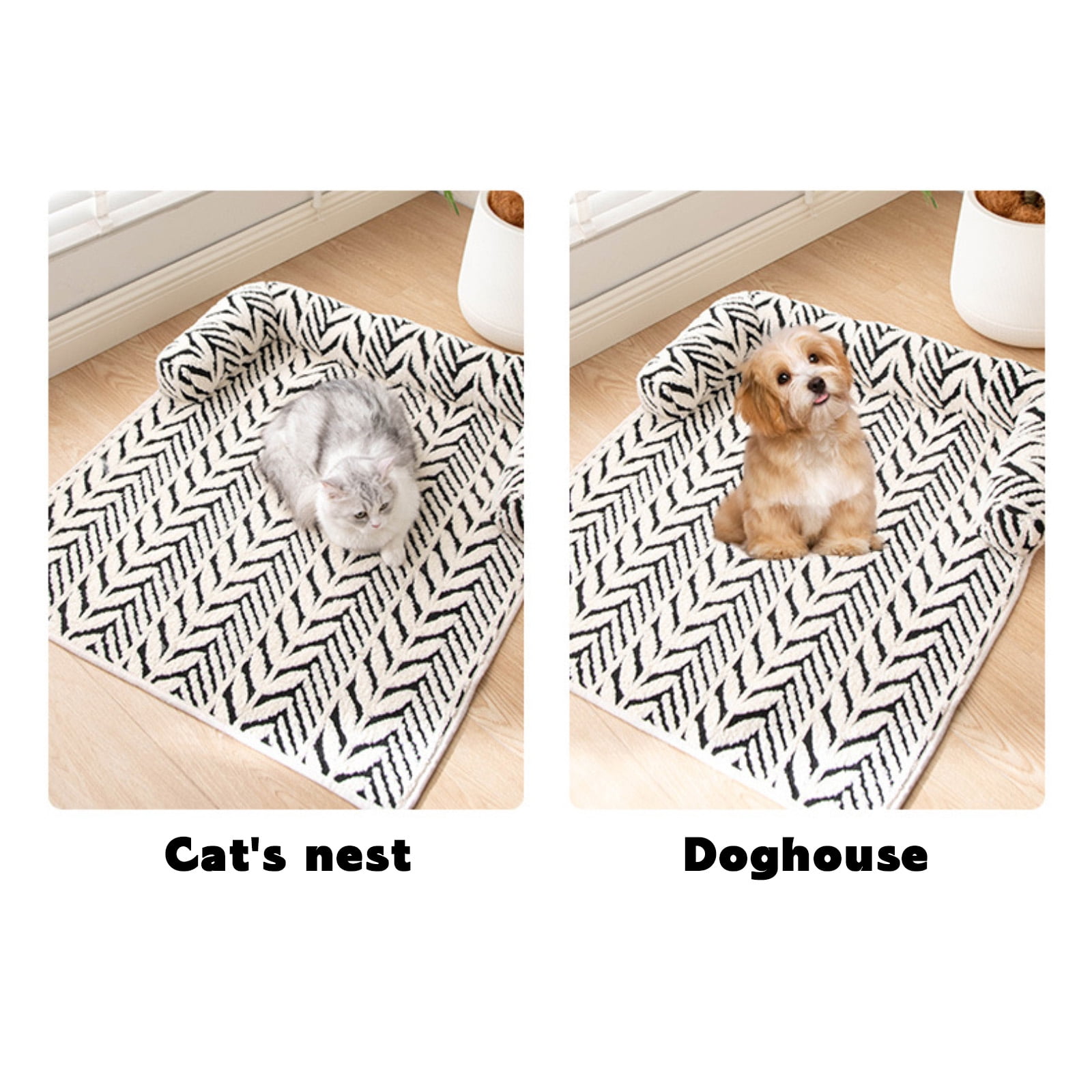 Non-Slip Plush Pet Sofa Mat – Soft Chevron Pattern Dog Bed Cushion for Furniture Protection,Washable Pet Floor Pad for Cats and Dogs