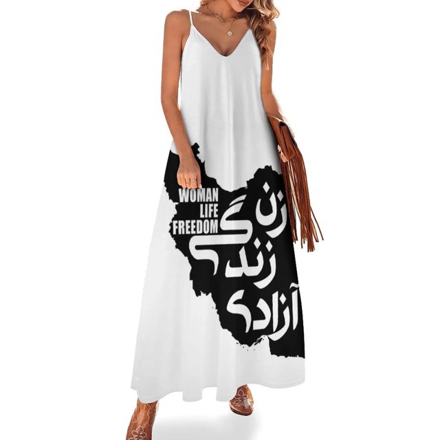 Mujer Vida Libertad ?? ????? ????? Vestido sin mangas Falda de verano Vestido largo