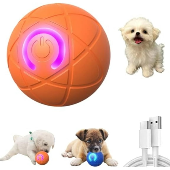 Duraspin Dog Ball, Smart Jumping Ball Dog Toy USB Rechargeable, Interactive Dogs Toys, Self Bouncing That Moves on Its Own (Orange)