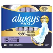 Always Extra Heavy Overnight Maxi Pads with Flexi-Wings - 20 Count New