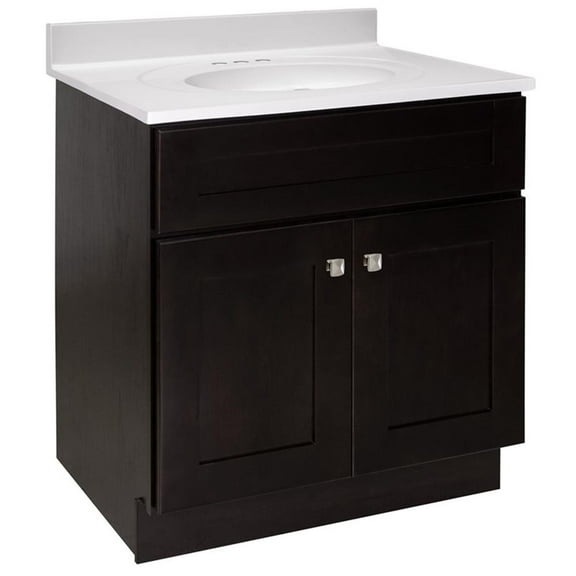 Design House Brookings Vanity in Espresso with Solid White Cultured Marble Top, Fully Assembled, 31-inch