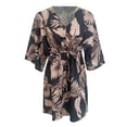 thumbnail image 4 of Women's Casual Tennis Dress 1 Womens Floral Neck Knot Front A Line Short Dress Black XL, 4 of 4