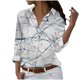 thumbnail image 1 of Camisetas de Mujer Casual, Manga Larga Impresa Solapa Botón Arriba Blusa, Ajuste Regular Poliéster Superior, 1 of 5