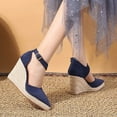 thumbnail image 2 of Fsqjgq Boho Sandals Women Walking Sandals Pointed Toe Espadrilles Fisherman Shoes Women's Wedges New Summer 2024 Flax Straw Woven with A High Heel Shoes Pumps Women Shoes Size 42 Blue, 2 of 9