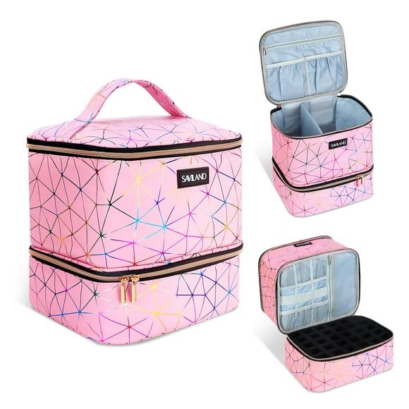 Bolsa organizadora de esmaltes de uñas SAVILAND de piel sintética, 30 botellas
