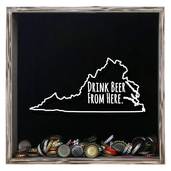 Torched Virginia Beer Cap Shadow Box Wall Mount Decor 13"x13"x3" Gray