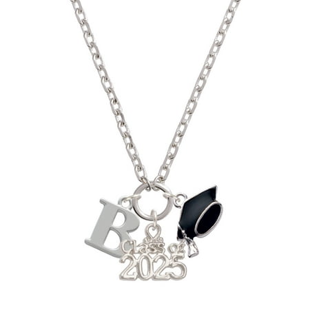 Delight Jewelry Silver-tone Large Initial - B - Silver-tone Class of 2025 Graduation Zoey Necklace, 28"
