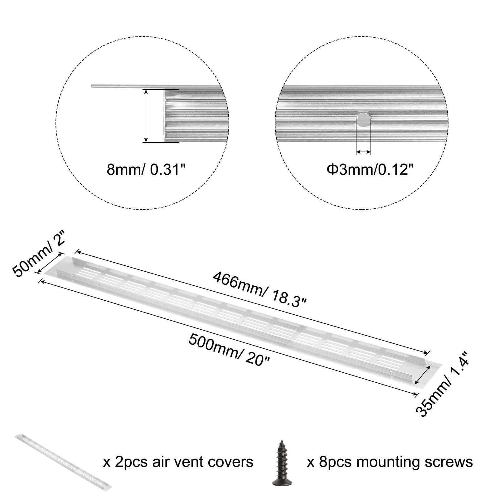 Uxcell 1 Set Rectangle Ventilation Grille, Aluminum 500x50mm Silver Tone