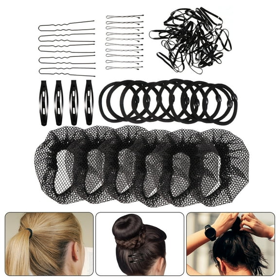 LOLIPPYY 1Set Hair Bun Net Set Black Elastic Mesh Invisible Hair Nets with Hairpins and Bands for Dance Style