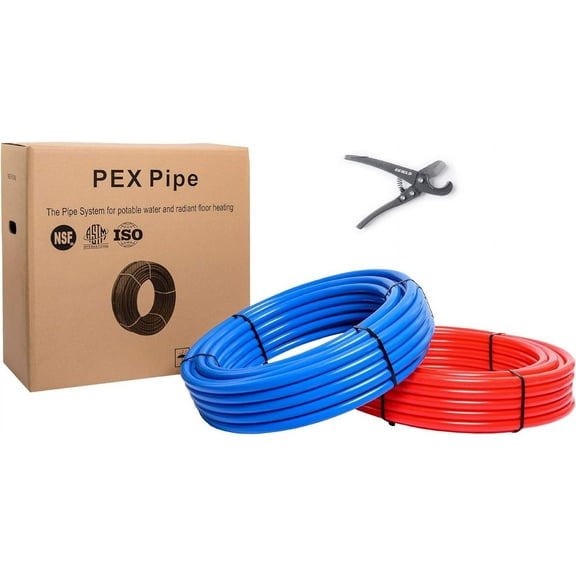 EFIELD 1/2 inch 2 x100 ft Pex-b Pipe/Tubing (NSF Certified) Blue & Red 200 ft Length for Potable Water, for Hot/Cold Water, Plumbing Applications with Free Cutter,(AB-2)