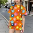 thumbnail image 1 of RKSTN Girls Ensembles pour Filles, T-Shirts à Col Rond à Manches Courtes à Imprimé Floral Coloré avec Shorts, Grande Enfant, Ensemble Pièce Two (Orange, 3-4 Ans), 1 of 6