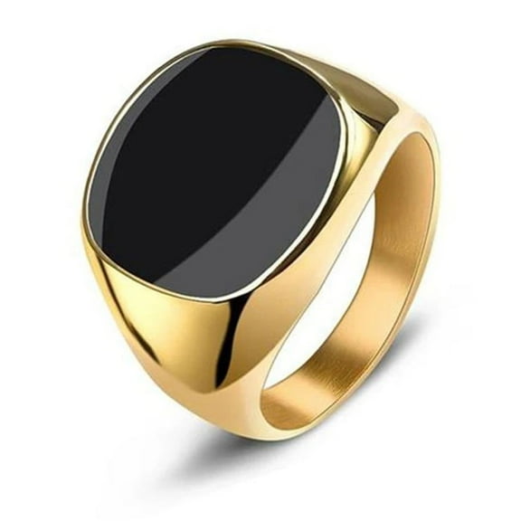 Men's Ring Punk Rock Smooth 14K Yellow Gold Signet Ring For Men Hip Hop Party Jewelry Male Wedding Anel