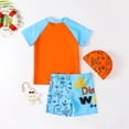 thumbnail image 2 of Uccdo 3Pcs Toddler Boys Girls Rashguard Swimsuits Bathing Suit, Kids Short Sleeve Cartoon Print Shirts + Trunks + Swim Hat Swimwear Set 1-7Y, 2 of 7