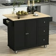 thumbnail image 2 of Kitchen Island Cart with Drop-Leaf Tabletop and Locking Wheels, 52.7" Large Kitchen Trolley Cart with 2 Door Cabinet and 3 Storage Drawers, Spice Rack Towel Rack, Rolling Kitchen Island Cart, Black, 2 of 7