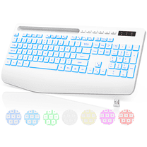 Wagpak Wireless Keyboard 7 Color Backlit Wrist Rest Rechargeable 112 Keys Quiet Keyboard-White