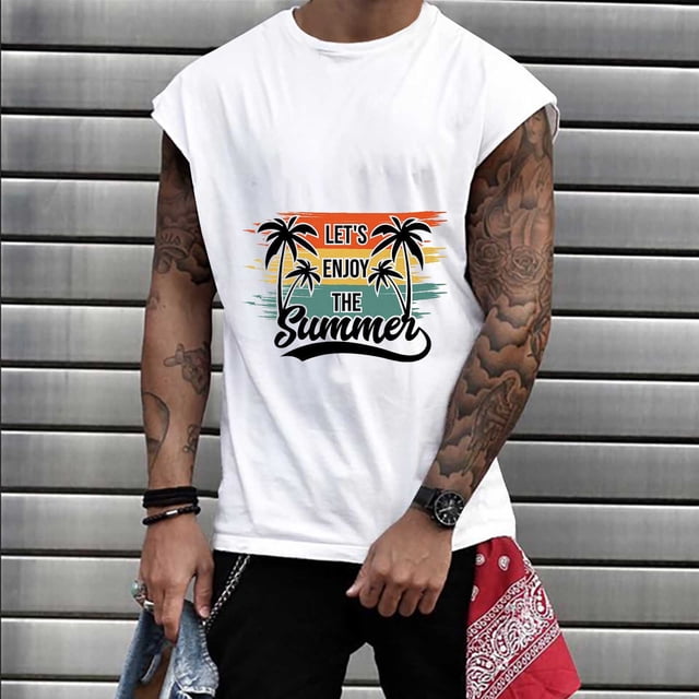 LSLJS Men Tank Top Hommes Mode Décontractée Impression Pull Round Neck Sports Tank Hauts Gilet