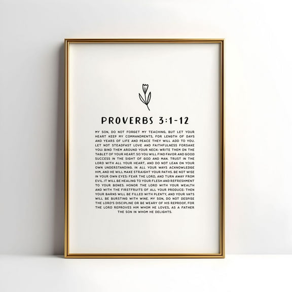 Proverbs 3 1-12 Simple Christian Floral Art Poster, Trust In The Lord With All Your Heart, He Will Make Your Paths Straight Bible Verse Art Wall Art, Modern Wall Decor, 8x12 UNFRAMED
