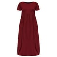 thumbnail image 3 of Robe d'Été Décontractée pour Femme à Col Rond, Grande Taille, Manches Courtes, Unie, Ample, avec Poches, Longue, Robe de Plage pour Femmes 2022, 3 of 6