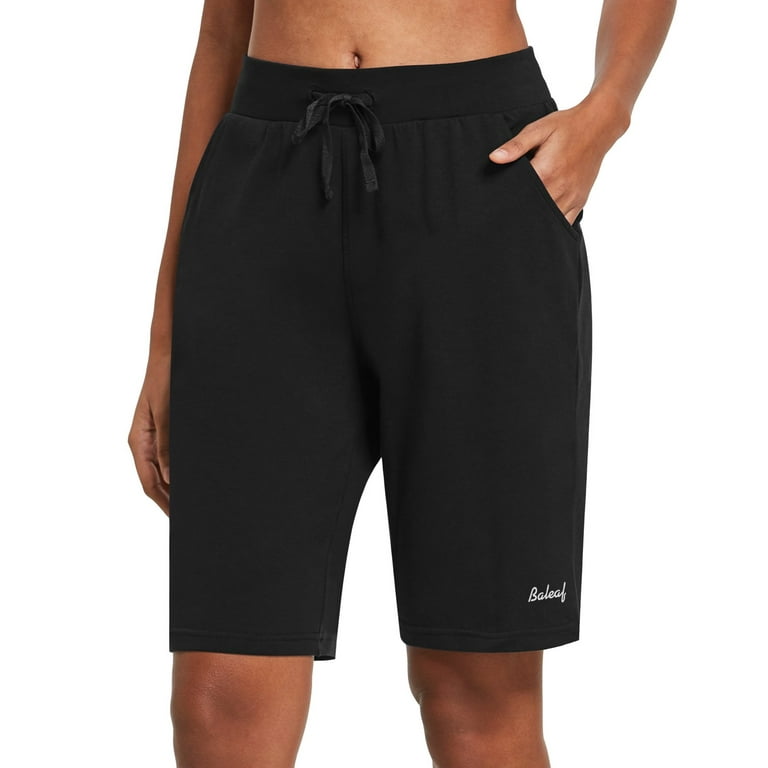 BALEAF Women's Bermuda Shorts Cotton Long Shorts with Pockets Black M