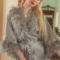 thumbnail image 6 of Women's Satin Robe, Bathrobe for Bride Long Bridesmaids Dressing Gown Wedding Party Patchwork Sleepwear Gray XXL, 6 of 8