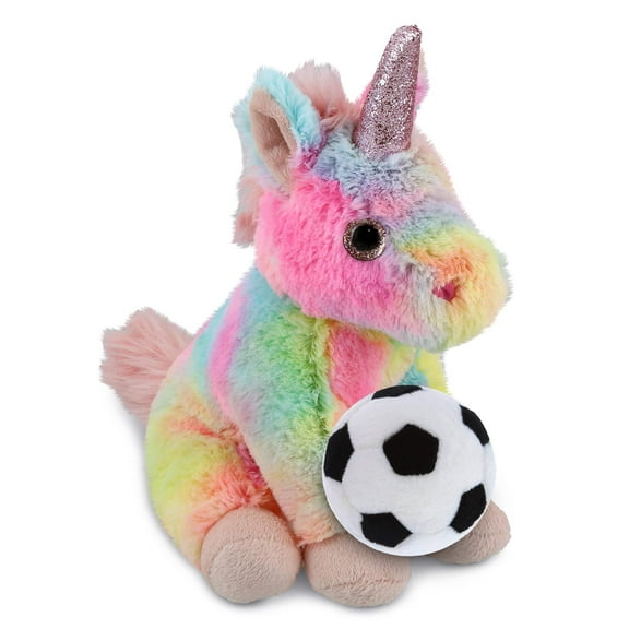 DolliBu Rainbow Unicorn Stuffed Animal with Soccer Ball Plush - Soft Huggable Unicorn, Adorable Playtime Plush Toy, Cute Fantasy Gift, Super Soft Plush Doll Animal Toy for Kids and Adults - 9 Inches