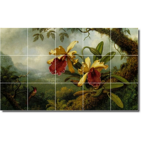 Ceramic Tile Mural-Martin Heade Birds Painting 49. 21.25" w x 12.75" h using (15) 4.25 x 4.25 ceramic tiles