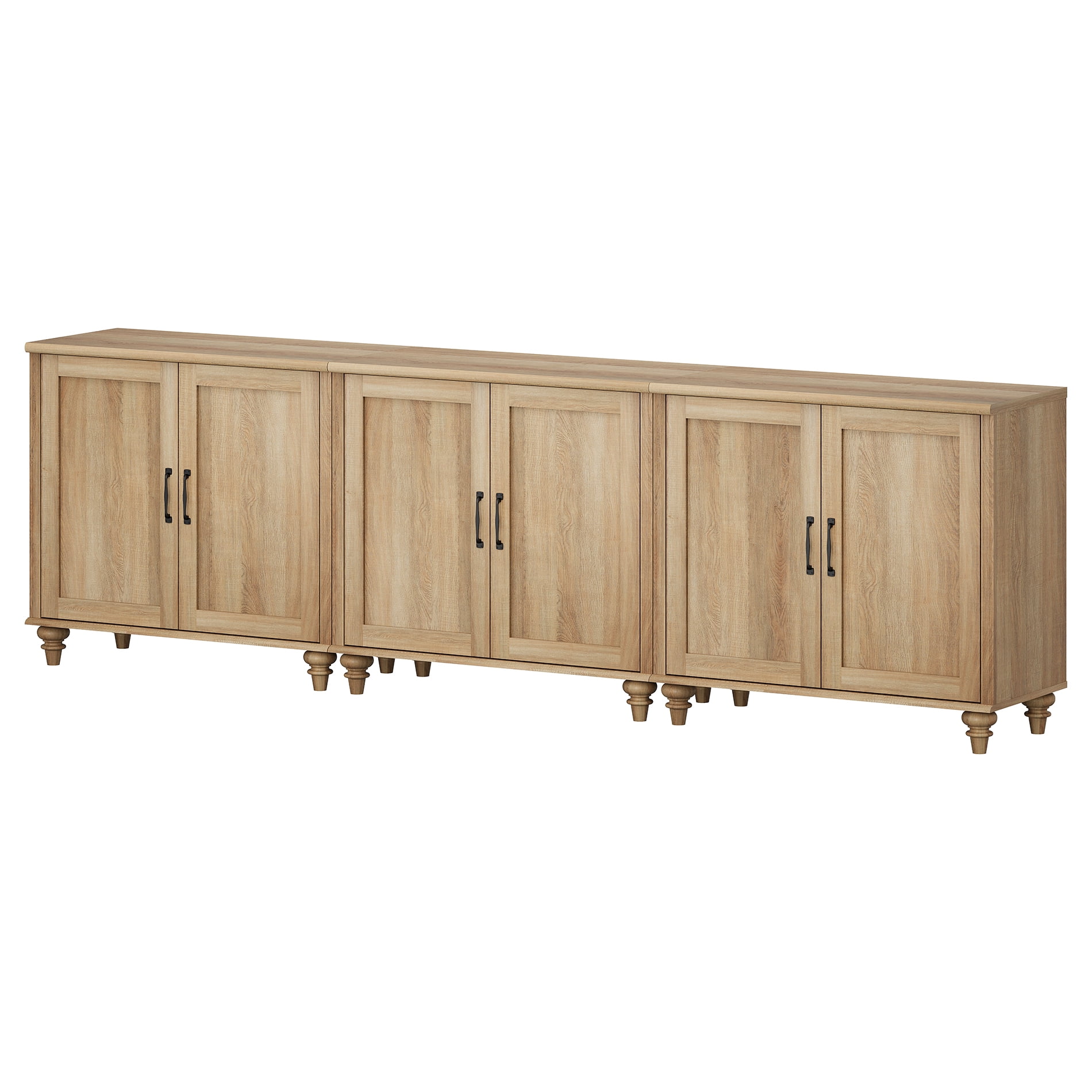 Modern Farmhouse Credenza, 101" Oak Storage Sideboard with Wood Doors