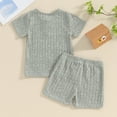 thumbnail image 3 of Okbabeha Toddler Baby Boy Summer Clothes Solid Short Sleeve Ribbed Button T-shirt Top Shorts 2Pcs Casual Outfit, 3 of 7