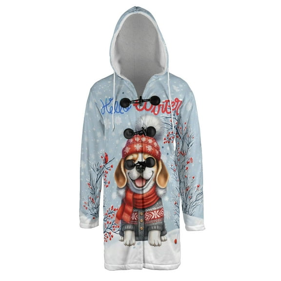 Hello Winter Beagle Smiling in Red Scarf Hat Welcome Christmas All Over Print 3D Hooded Duffle Toggle Coat Beagles Dog Lover Gifts Idea - 00017