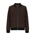 thumbnail image 4 of Women's Bomber Jacket Casual Coat Zip Up Outerwear Windbreaker with Pockets Coffee 2XL, 4 of 5