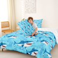 thumbnail image 4 of Manfei Cartoon Shark Full Size Comforter Sets, Kawaii Marine Animal Bedding Comforter Set, Light Cyan, Reversible, 3-Piece, 1 Comforter and 2 Pillowcases, 4 of 7
