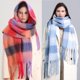 thumbnail image 2 of Bufanda de mujer de moda europea y americana, chal cálido grueso de hilo circular de cachemira de invierno con borlas y costuras a cuadros de arcoíris, 2 of 6
