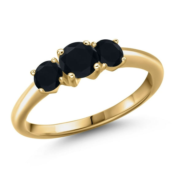 Gem Stone King 18K Yellow Gold Plated Silver Black Onyx Engagement Ring for Women | 0.92 Cttw | Round 5MM | Gemstone December Birthstone | Size 9