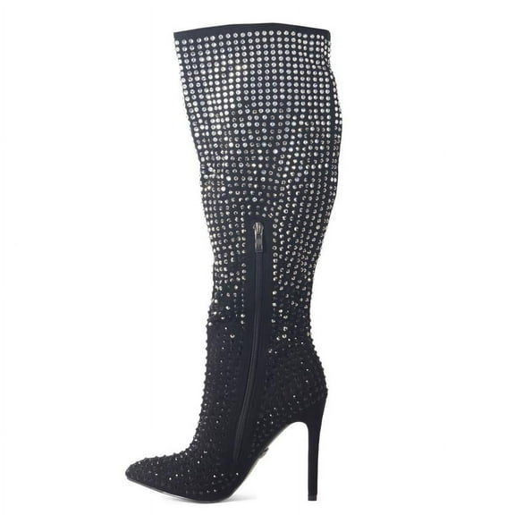 Lauren Lorraine MONA Knee High Stiletto Black Ombre Rhinestone Sparkle Boots (BLACK, 6)