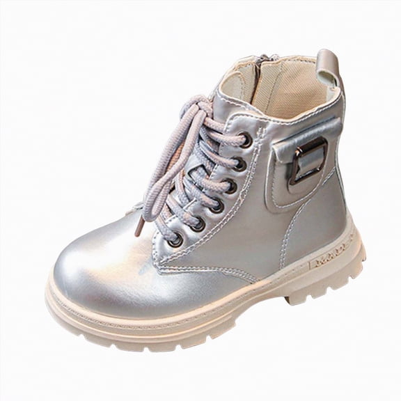 Gvdentm Girls Boots Size 13 Girls Boys Glitter Ankle Boots Side Zipper Combat Shoes With Lace Up for Toddler/Little Kid/Big Kid(Silver,36)