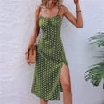 thumbnail image 6 of Womens Polka Dot Sundresses Spaghetti Strap Summer Slim Fit Side Slit Midi Dress A Line Beach Dress Light Green S, 6 of 8