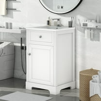 SogesHome 20-Inch Bathroom Vanity with Sink, Soft-Close Doors, Adjustable Shelf & Smart Storage, Solid Wood Legs，White