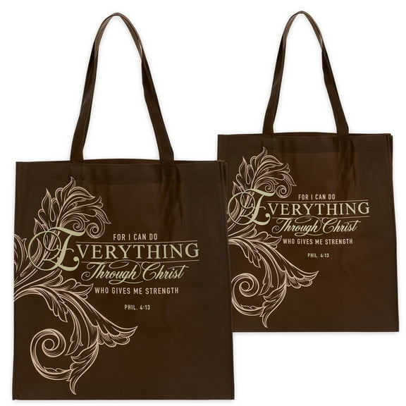 Christian Art Gifts Reusable Fashion Shopping Tote Bag for Women: Everything Through Christ - Philippians 4:13 Inspirational Bible Verse Durable Handbag for Groceries, Books, Supplies, Chocolate Brown