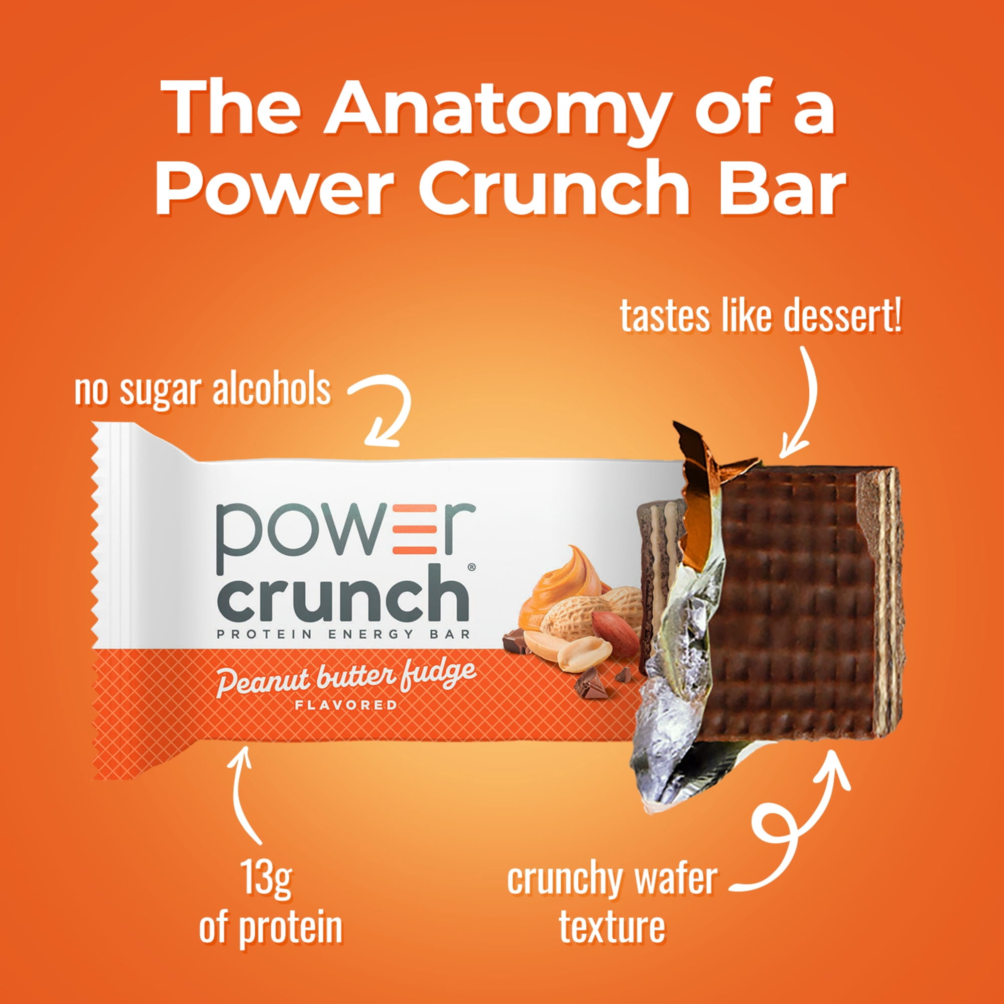 Power Crunch Protein Energy Bars, Peanut Butter Fudge 1.4oz, 5 Count Box