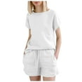 thumbnail image 2 of Riforla Women's Summer Fashion Casual Two Piece Outfits Crew Neck Short Sleeve Shirts and High Waist Shorts Sets Elegant Women's Sets White XL, 2 of 5