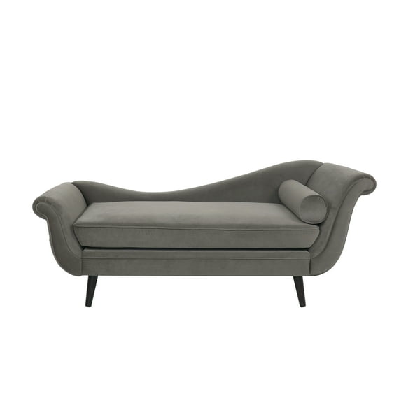 Calvert Contemporary Velvet Chaise Lounge with Scroll Arms, Taupe and Dark Brown