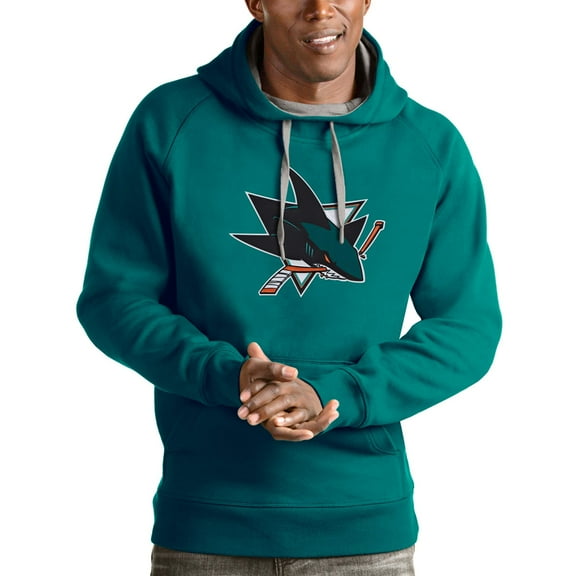 Men's Antigua Teal San Jose Sharks Logo Victory Pullover Hoodie