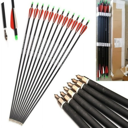 12pcs 7.8mm Carbon Arrows Replaceable Tip Plastic Feather For Compound/Recurve Bow