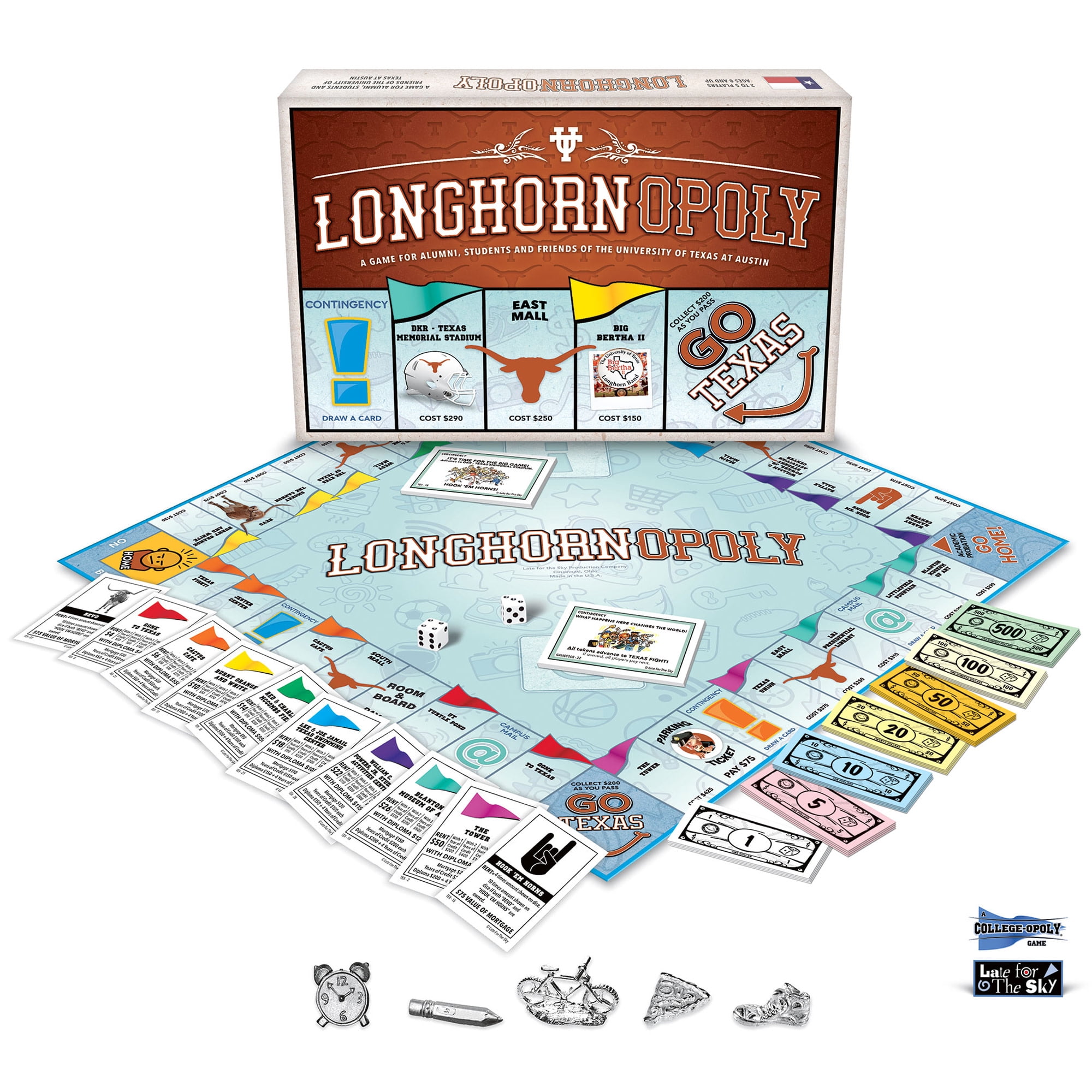 Late For The Sky: Longhorn-Opoly - University of Texas Themed Family Board Game, Opoly-Style, Traditional Play Or 1 Hr Version, Ages 8+, 2-5 Players