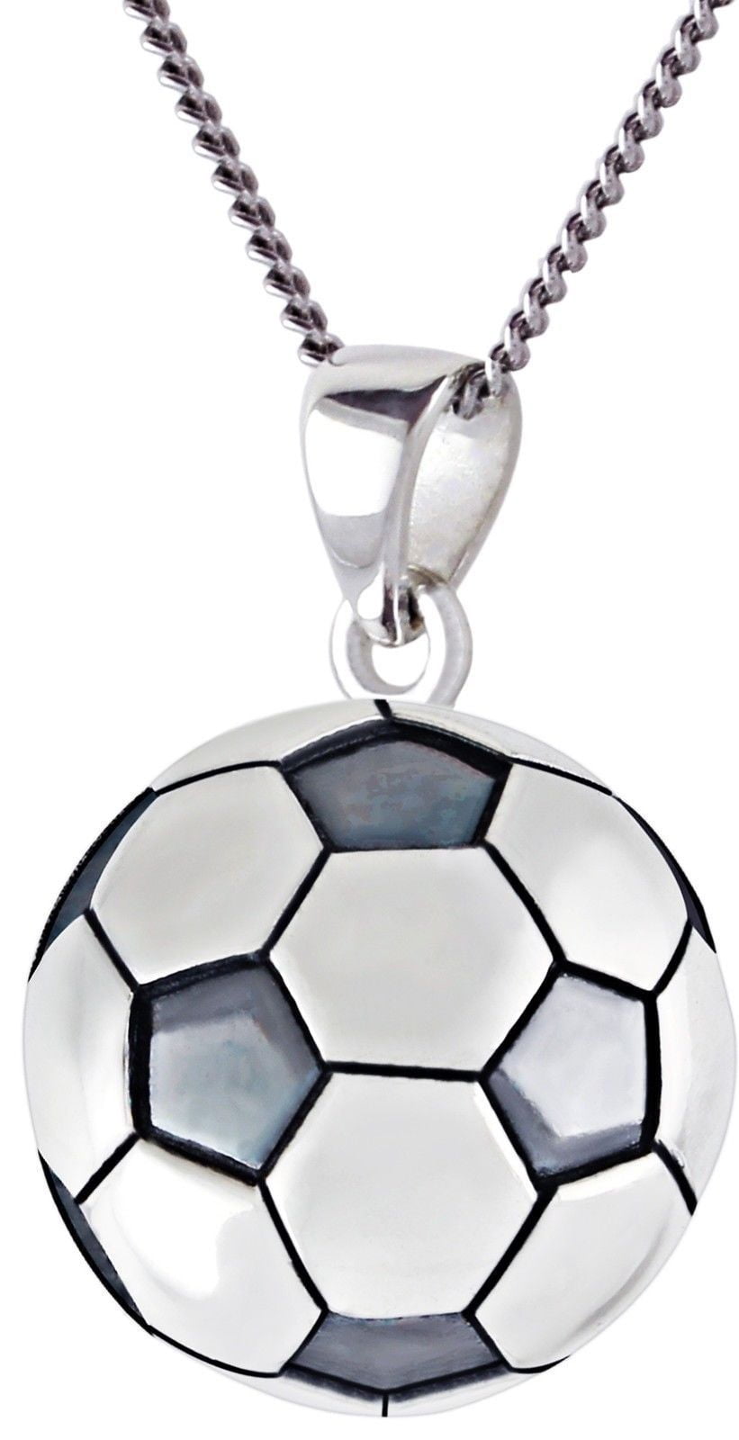 US Jewels and Gems 0.925 Sterling Silver 3D Large Soccer Ball Football Pendant Necklace