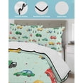 thumbnail image 4 of Quilts Twin Size Bedding Set, Teal Cartoon Truck Lightweight Quilted Comforter, Funny Cute Colorful Car Tree Polka Dot Soft Reversible Bedspread Coverlet with Pillow Covers for All Season, 68" x 86", 4 of 7