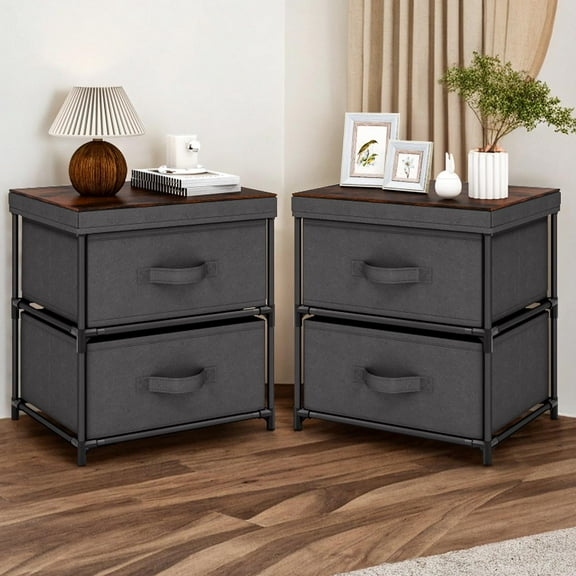 Resenkos 2 Drawer Grey Nightstand Set of 2 for Bedroom Modern Bedside Table, Wood Finish Accent Table