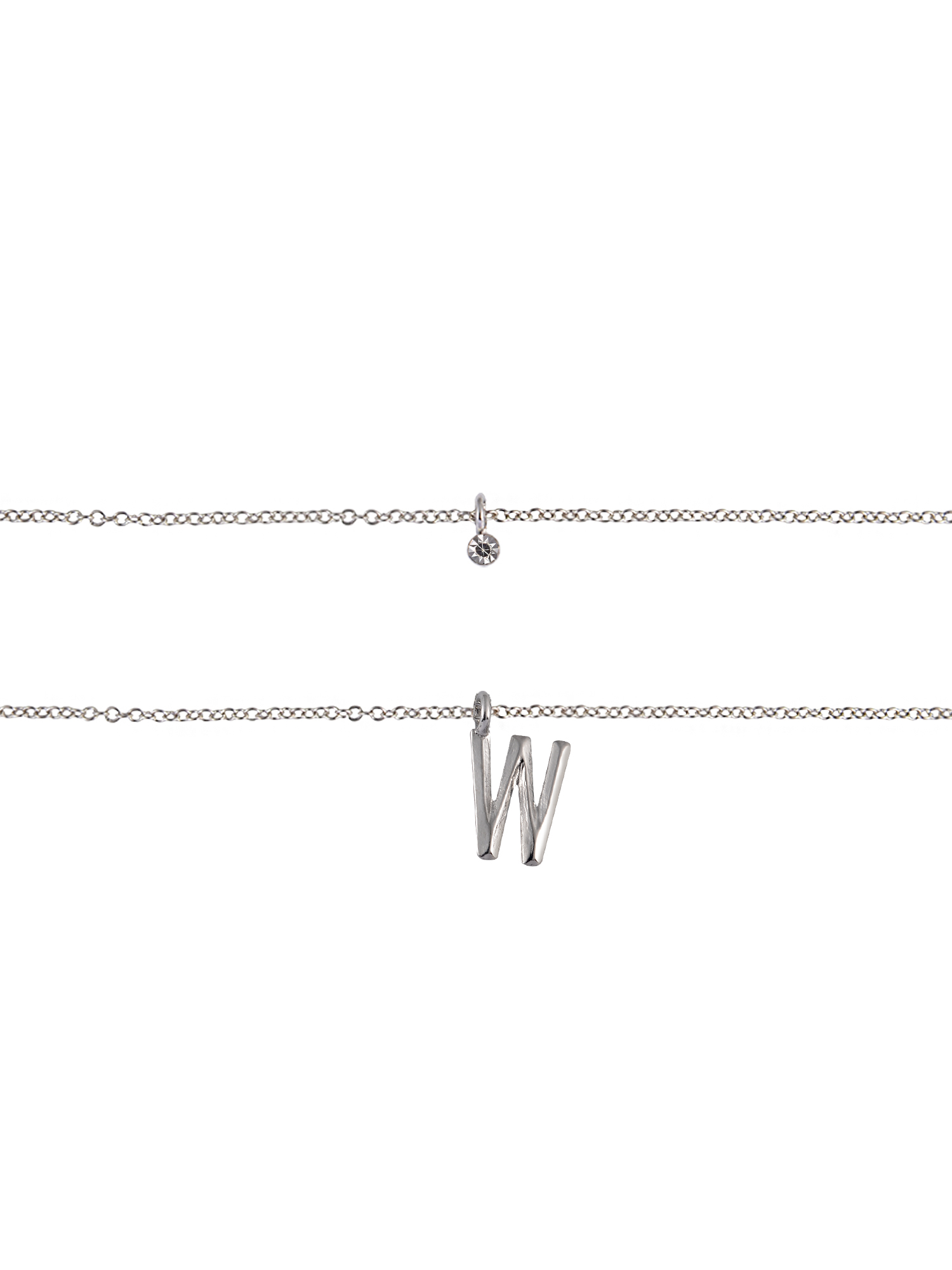 Time and Tru Silvertone Rolo Chain 2 Row Initial "W" Pendant Necklace