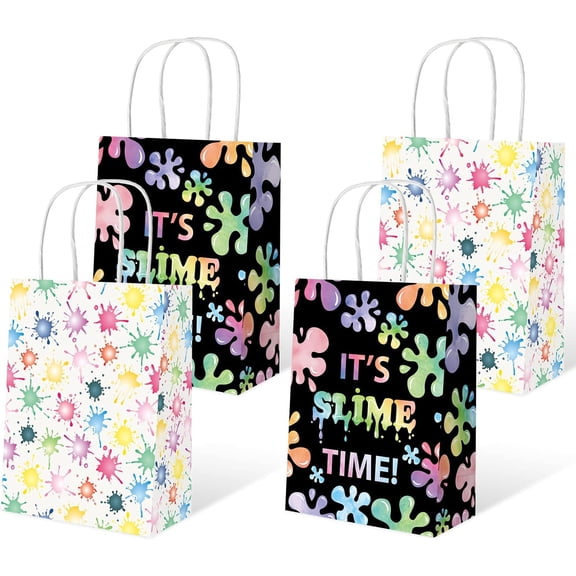16 Pack Slime Party Favors Gift Bags - Painting Treat Goodie Candy Paper Bags With Handle, Art Theme Birthday It's Slime Time Party Decorations Supplies