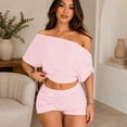 thumbnail image 5 of Wrongduck Women's 2 Piece Striped Matching Set Off Shoulder Crop Top and Skinny Shorts Summer Outfit, 5 of 11
